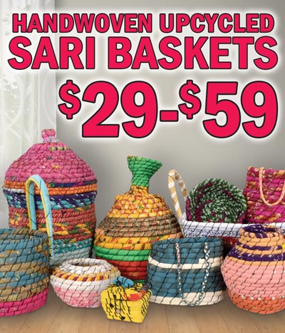 Handwoven Upcycled Sari Baskets $29 to $59