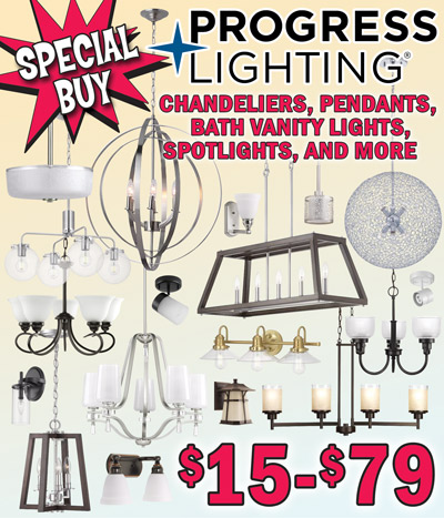 rogress Lighting Chandeliers, Pendants, Bath Vanity Lights, Spotlights, and more $15 to $79