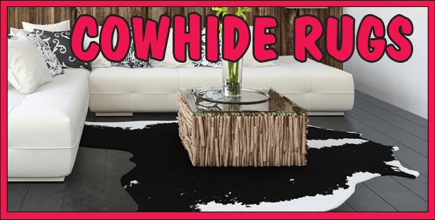 Cowhide Rugs - We have the Best Variety of Cowhide Rugs you've ever seen! Miniature to Full Size Cowhides plus Goat and Sheep Skin, Salt andd Pepper, Tricolor, Exotic, Alpen, Metallic, and Mosaic styles!